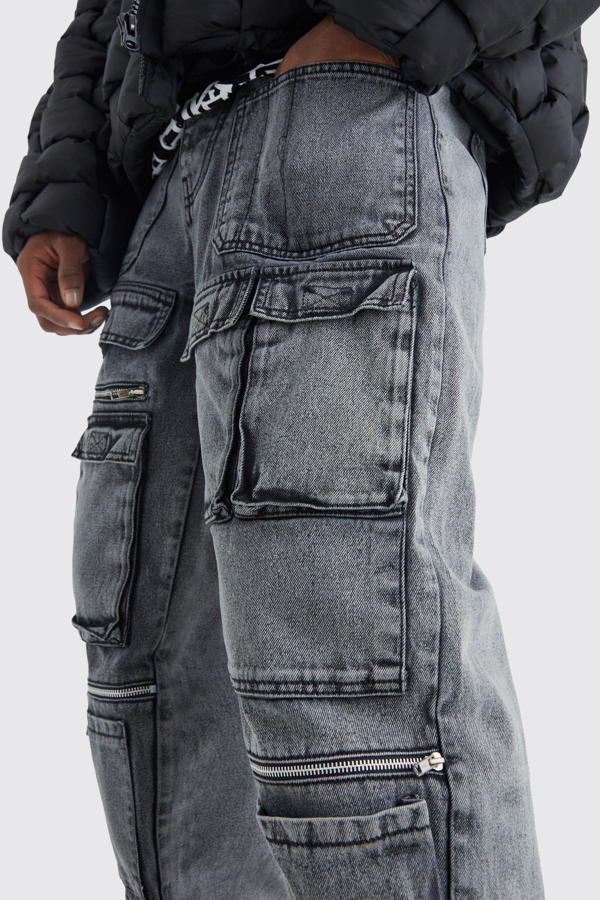 Baggy Rigid Multi Pocket Cargo Jeans | boohoo